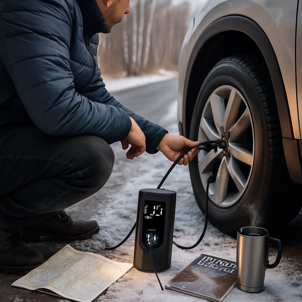 Car Tire Inflator Pump with LED Light, Portable Air Pump