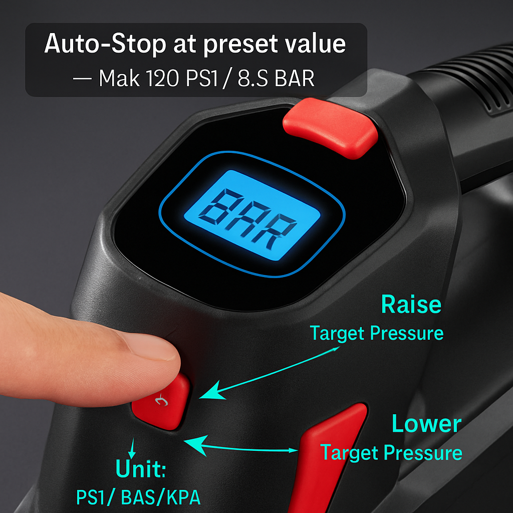 Portable Tire Inflator with Digital Display & LED Light