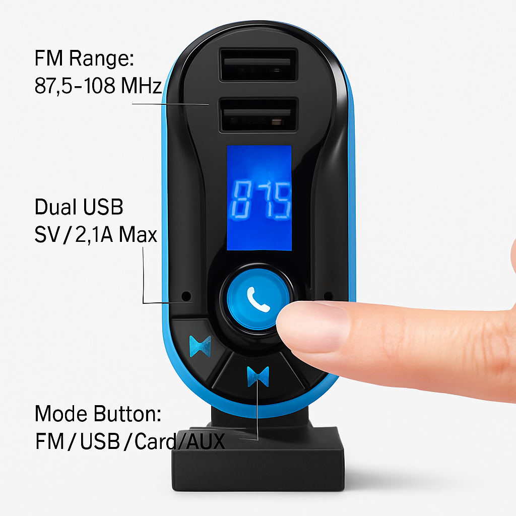 Car Wireless FM Transmitter Dual USB Charger Hands-free Call MP3 Player Aux-in LED Display Remote Controller
