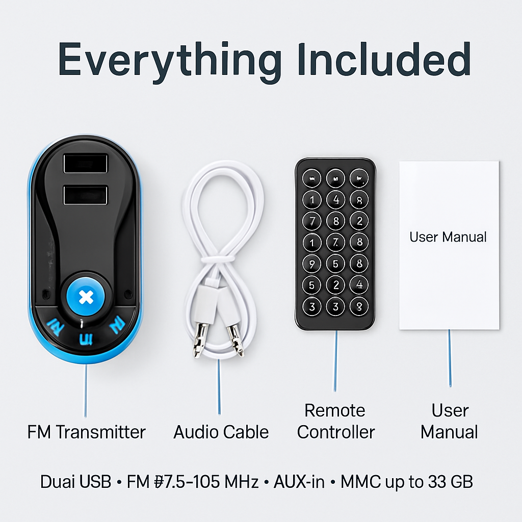 Car Wireless FM Transmitter Dual USB Charger Hands-free Call MP3 Player Aux-in LED Display Remote Controller