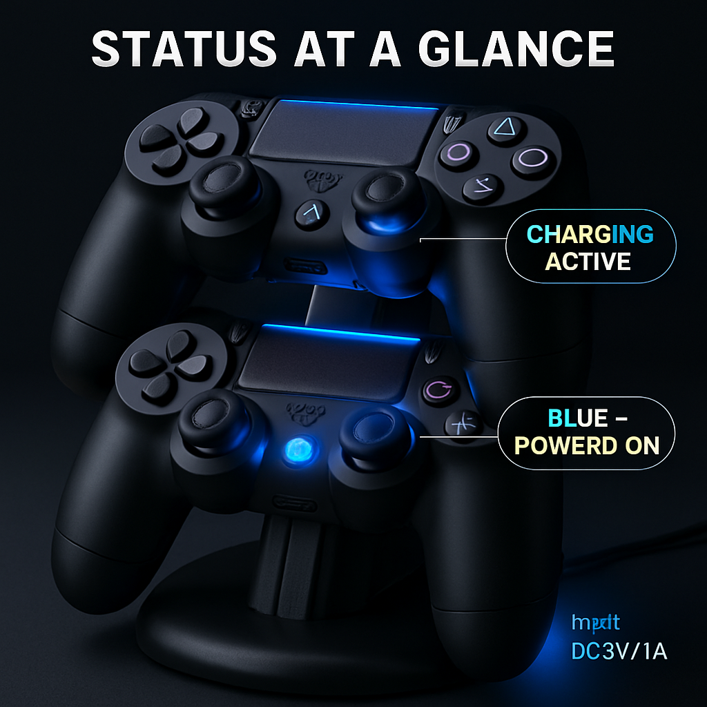 Charging Dock Station Dual Micro USB Charger Stand For PS4 Pro/PS4 Slim Gamepad Controller Handle Charging Station w/ Blue Indicator Game Lovers