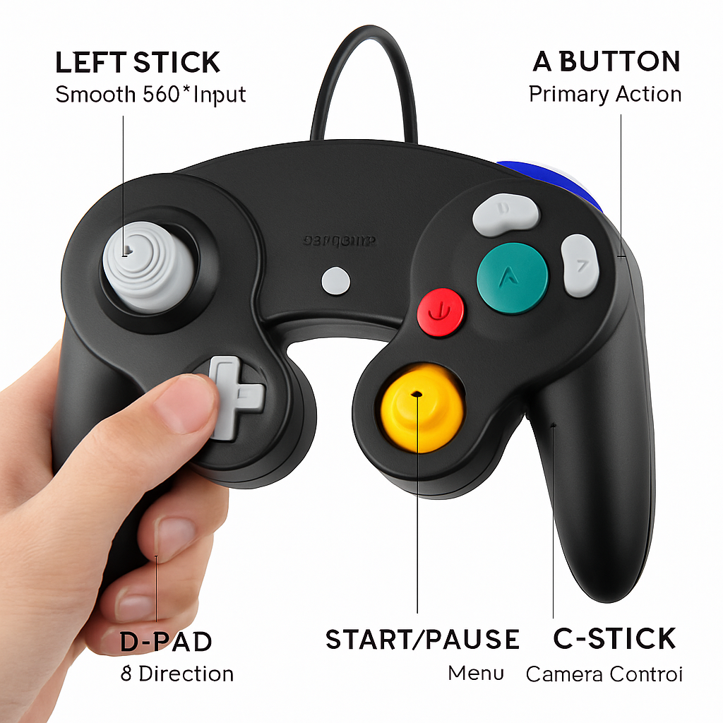 Shock Wired Game Controller for Nintendo Wii and GameCube