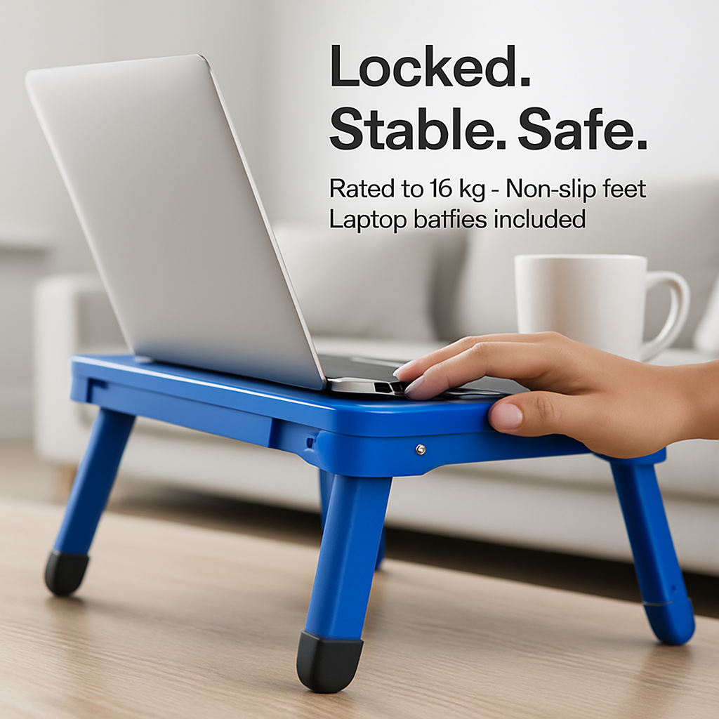 Foldable Laptop Table Bed Notebook Desk w/Cooling Fan Mouse Board LED light 4 x USB Ports Breakfast Snacking Tray with Storage Groove For Home Office
