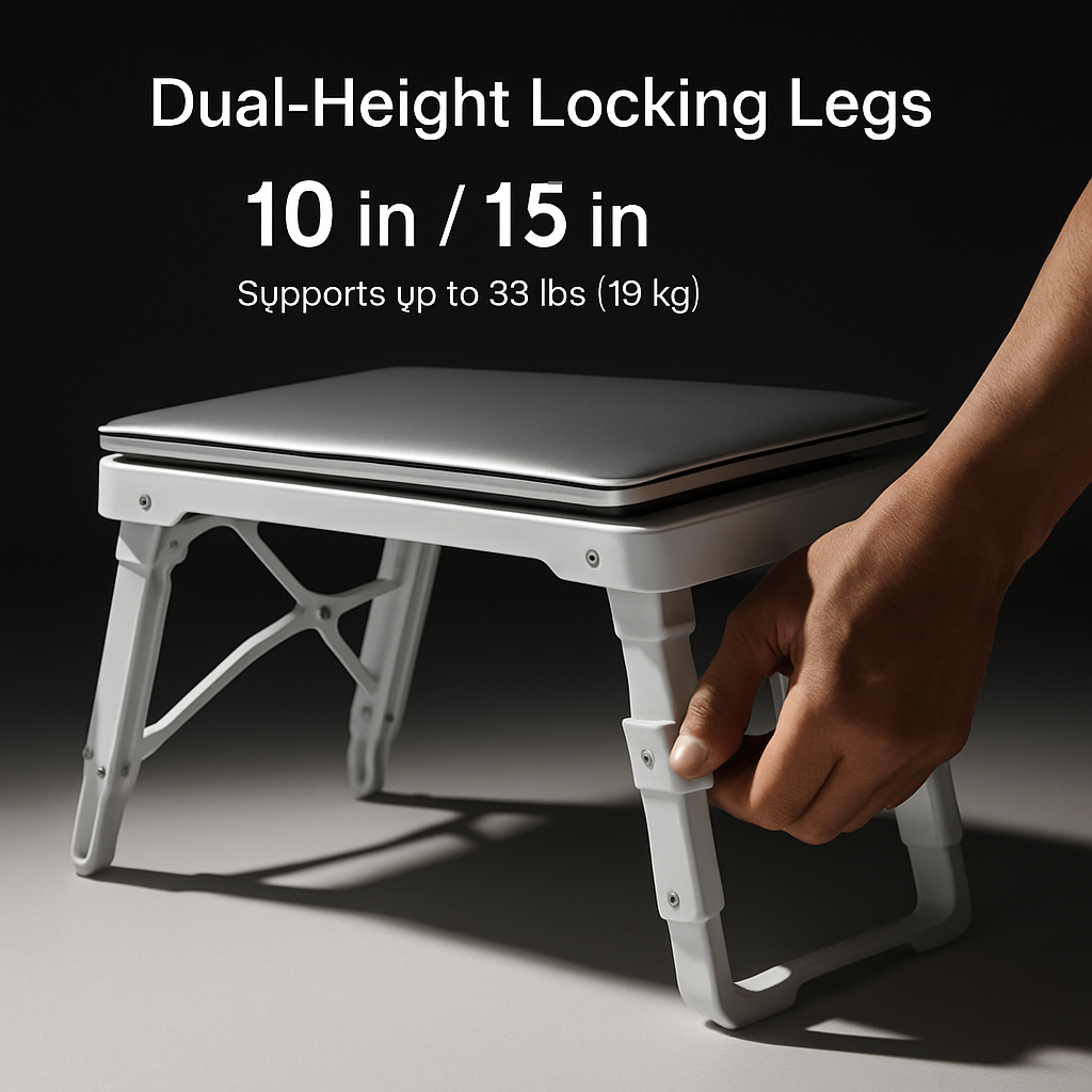 Foldable Laptop Table Bed Notebook Desk w/Cooling Fan Mouse Board LED light 4 x USB Ports Breakfast Snacking Tray with Storage Groove For Home Office