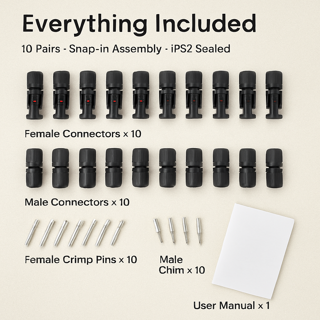 Solar Panel Connectors - IP67 Waterproof Male/Female Pair