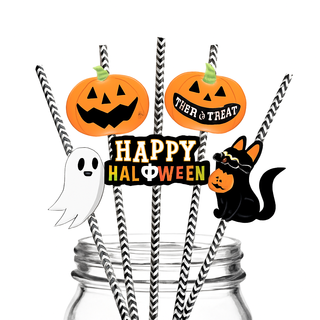 Halloween Striped Paper Straws for Party Decor