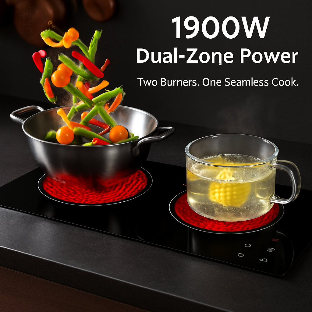 Induction Cooktop with 2 Burners and Timer