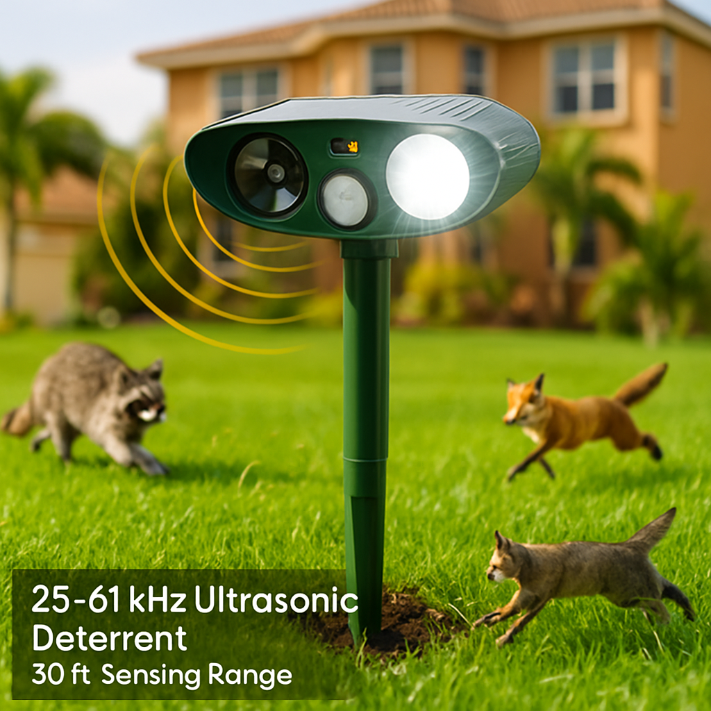 Solar Ultrasonic Animal Repeller with Flashing Light