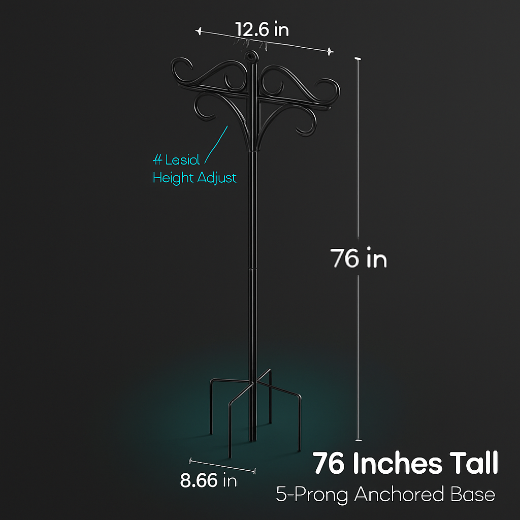 2 Packs 91in Heavy Duty Double Shepherds Hook Bird Feeder Pole Garden Hanging Holder with 5 Adjustable Height 5 Prong Base for Bird Feeder Garden Plan