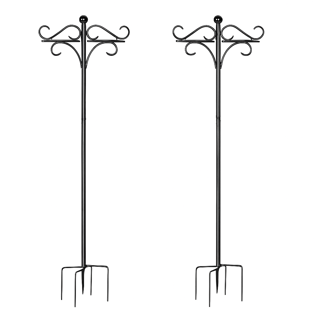 2 Packs 91in Heavy Duty Double Shepherds Hook Bird Feeder Pole Garden Hanging Holder with 5 Adjustable Height 5 Prong Base for Bird Feeder Garden Plan