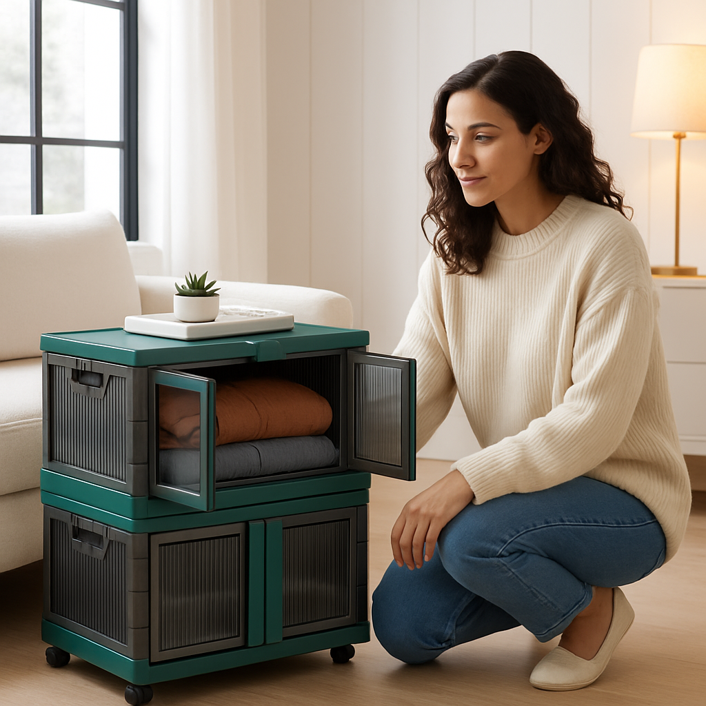 Foldable Storage Bins with Lid, Stackable Closet Organizer