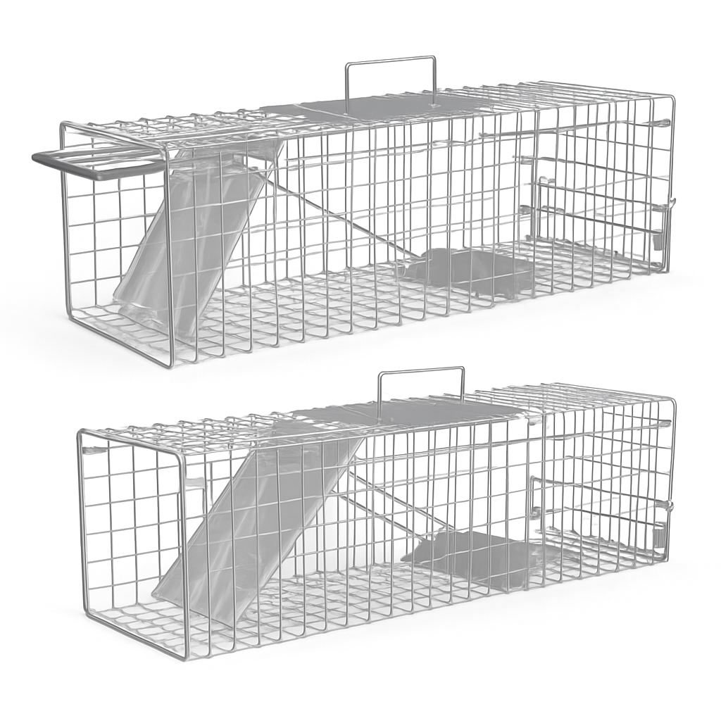 2Pcs 24X7.48X8.27IN Folding Humane Live Animal Trap Cages Easy To Catch And Release Foldable Cat Trap Galvanized Steel For Small Cats Squirrels Rabbit