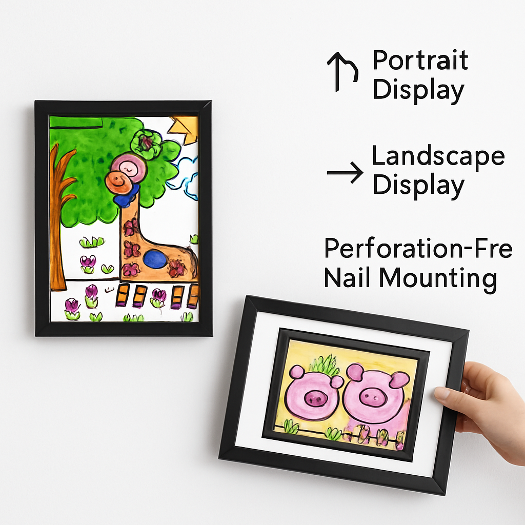 Kids Art Frame - Front-Opening Wooden Display for Artwork