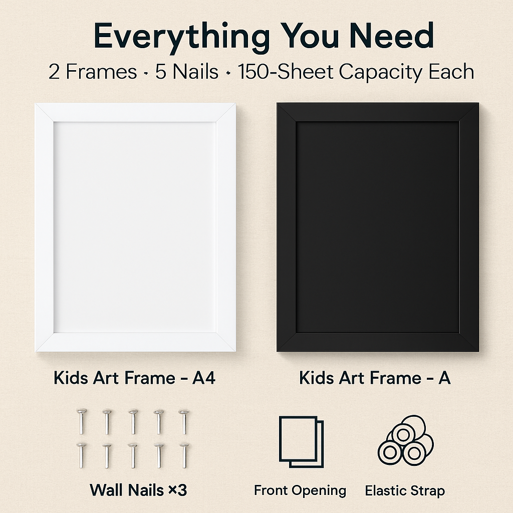 Kids Art Frame - Front-Opening Wooden Display for Artwork