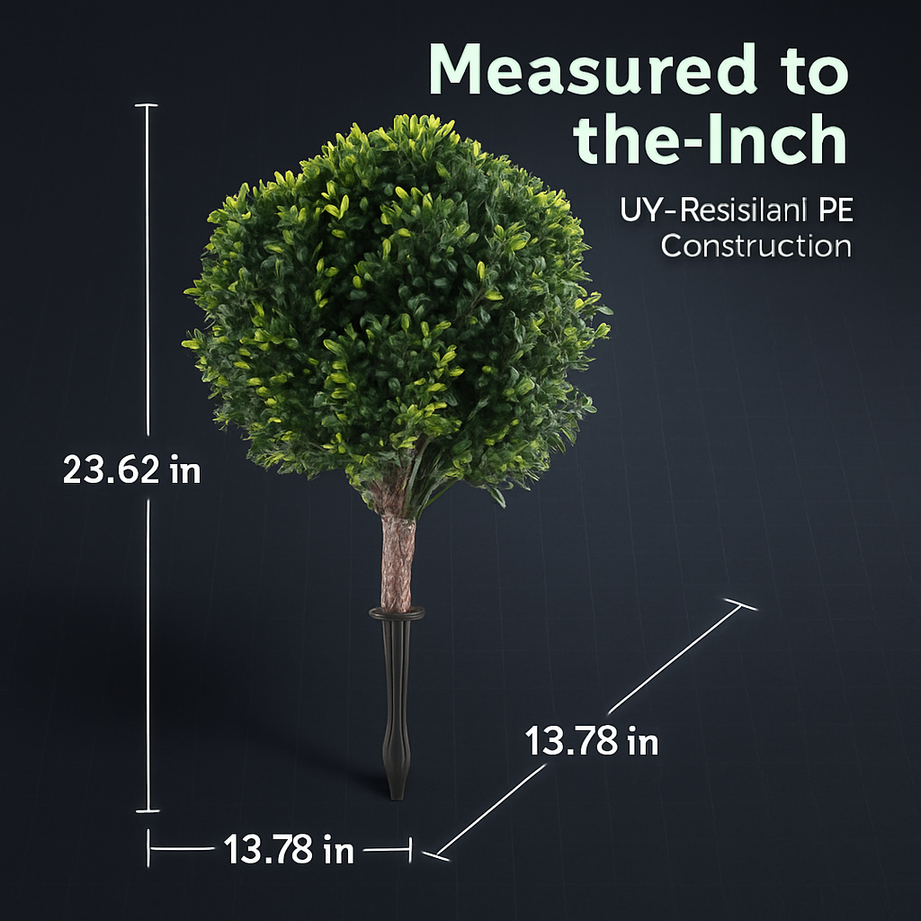 2 Packs Faux Boxwood Ball Trees Artificial Peanut Topiary Tree UV Resistant Artificial Shrubs Fake Plants Evergreen Artificial Bush with Ground Spike