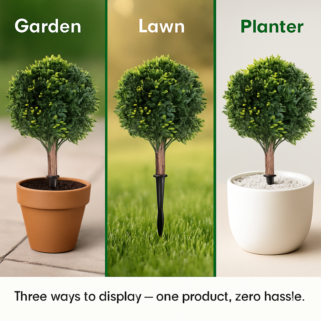 2 Packs Faux Boxwood Ball Trees Artificial Peanut Topiary Tree UV Resistant Artificial Shrubs Fake Plants Evergreen Artificial Bush with Ground Spike
