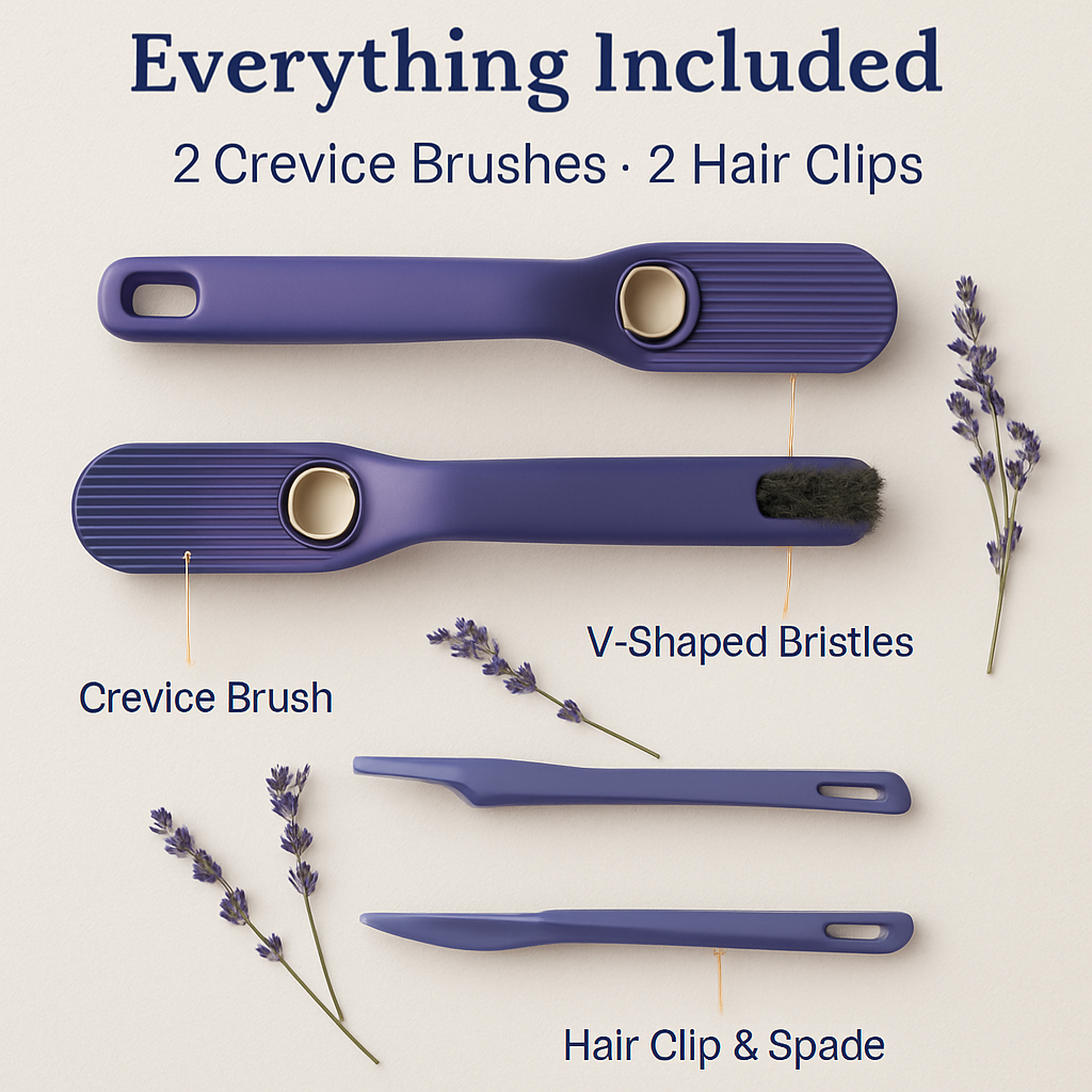 Rotating Crevice Cleaning Brush with Clip and Spade