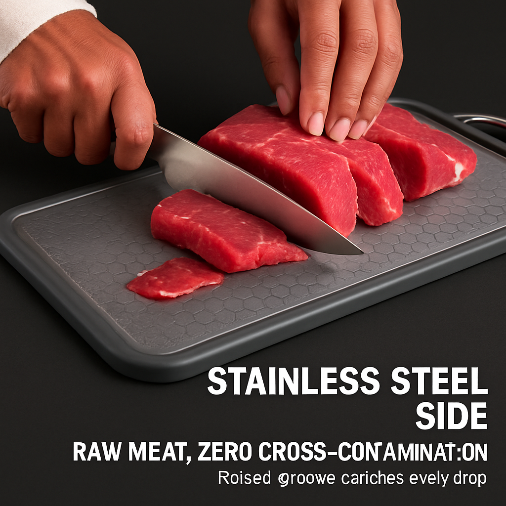 Double-Sided Cutting Board with Stainless Steel Mesh