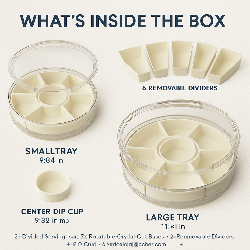 Divided Serving Tray with Lid and Handle - Rotatable Base