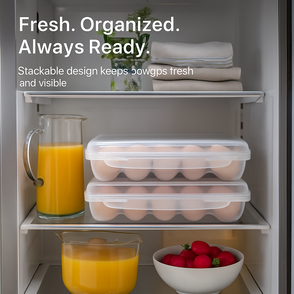 Stackable 18-Cavity Egg Holder for Refrigerator Storage