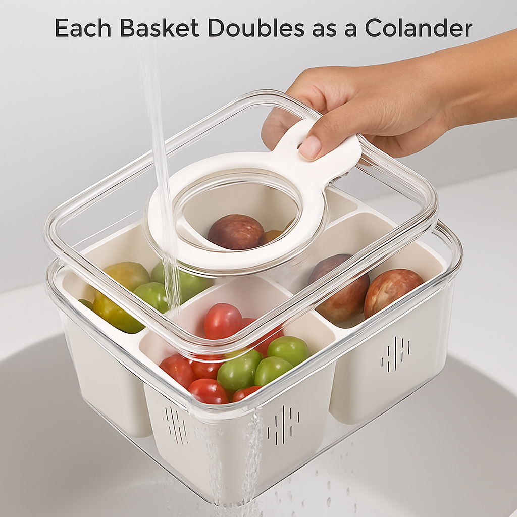 Airtight Fruit Storage Containers - 4-Compartment