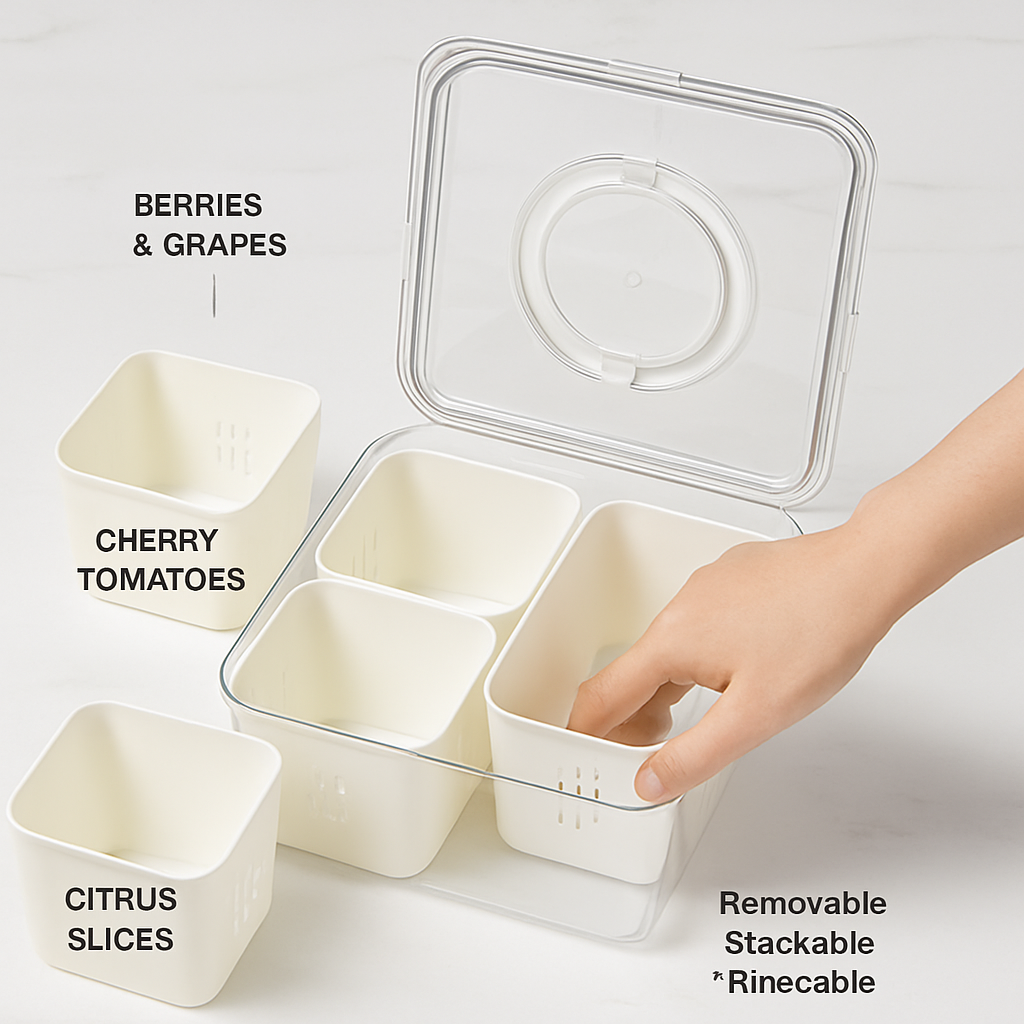 Airtight Fruit Storage Containers - 4-Compartment