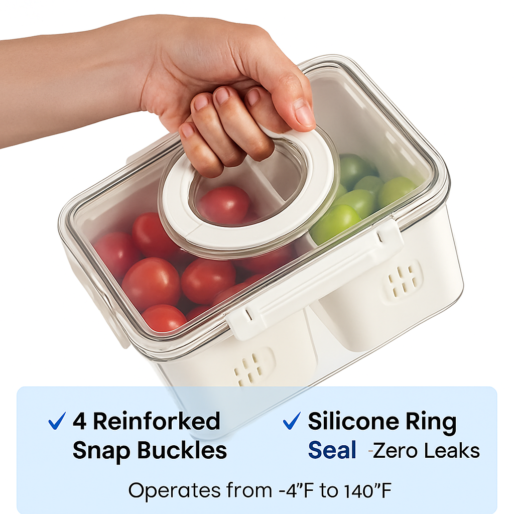 Airtight Fruit Storage Containers - 4-Compartment