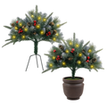 2Pcs Christmas Tree Urn Filler With Light Artificial Lighted Xmas Trees Light with Cones Berries Holiday Planter Filler LED Pathway Pine Tree IP44 Wat
