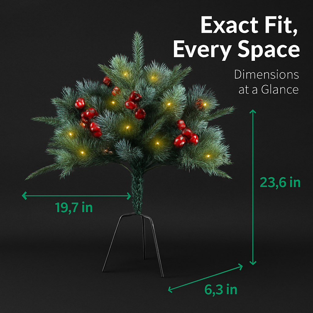 2Pcs Christmas Tree Urn Filler With Light Artificial Lighted Xmas Trees Light with Cones Berries Holiday Planter Filler LED Pathway Pine Tree IP44 Wat