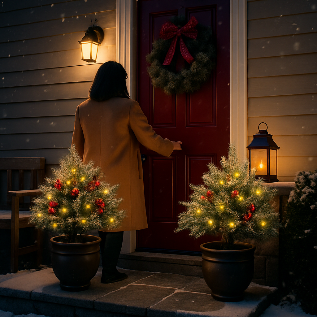 2Pcs Christmas Tree Urn Filler With Light Artificial Lighted Xmas Trees Light with Cones Berries Holiday Planter Filler LED Pathway Pine Tree IP44 Wat
