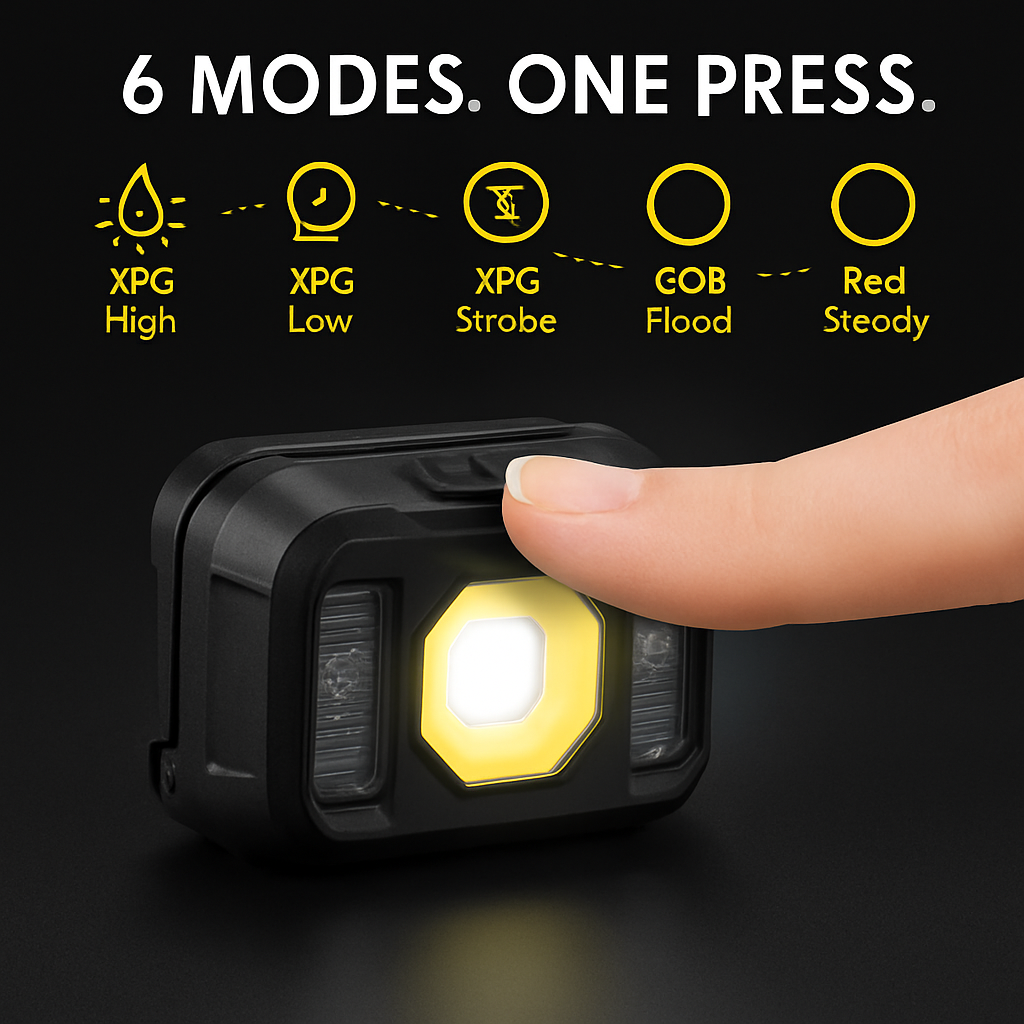 Rechargeable Motion Sensor Headlamp with 6 Light Modes