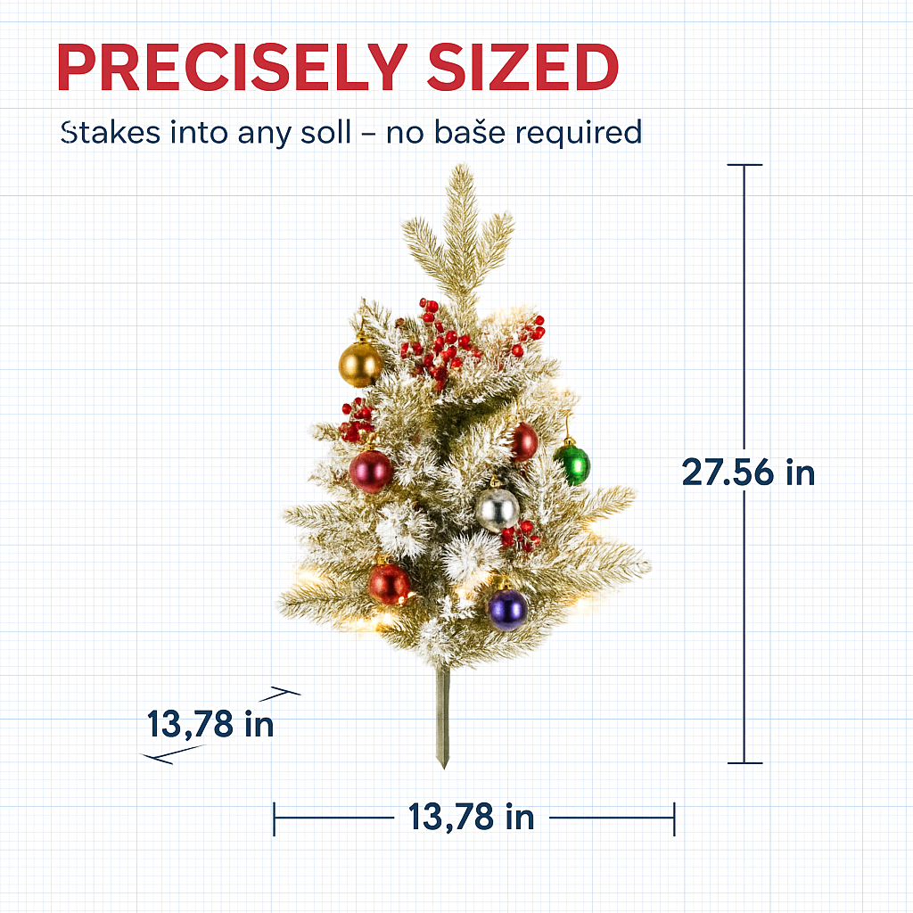 2Pcs Battery Powered Lighted Christmas Tree Urn Filler With Light Artificial Xmas Trees Light with Berries Balls LED Pathway Pine Tree IP44 Waterproof