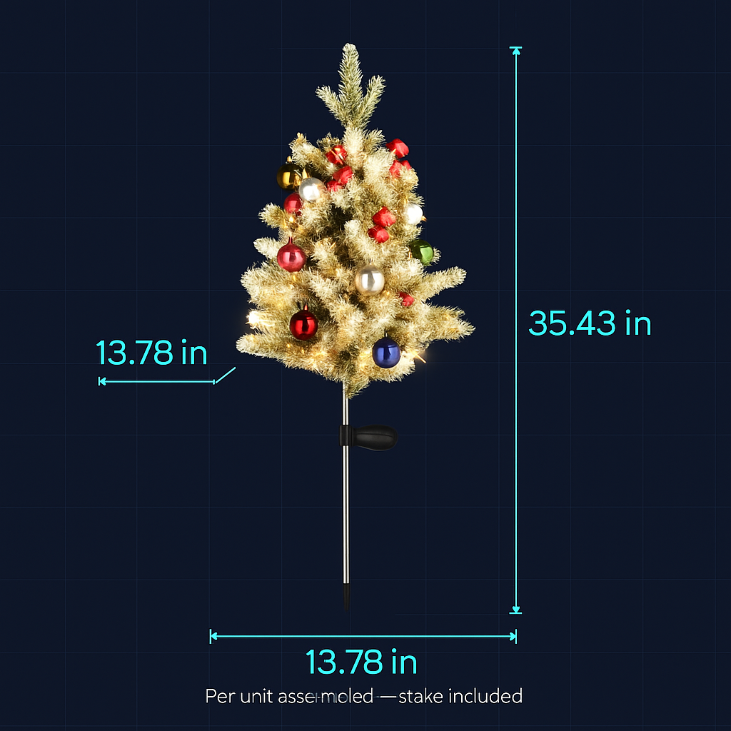 2Pcs Battery Powered Lighted Christmas Tree Urn Filler With Light Artificial Xmas Trees Light with Berries Balls LED Pathway Pine Tree IP44 Waterproof