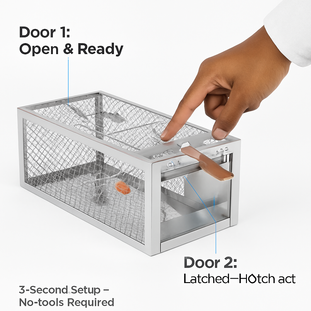 2Pack 11.81x5.63x4.45In 2-Door Humane Rat Trap Automatic Continuous Mouse Trap Reusable Galvanized Iron Live Animal Cage