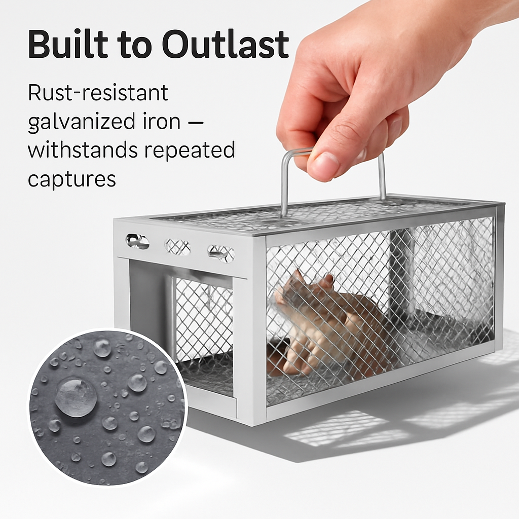 2Pack 11.81x5.63x4.45In 2-Door Humane Rat Trap Automatic Continuous Mouse Trap Reusable Galvanized Iron Live Animal Cage