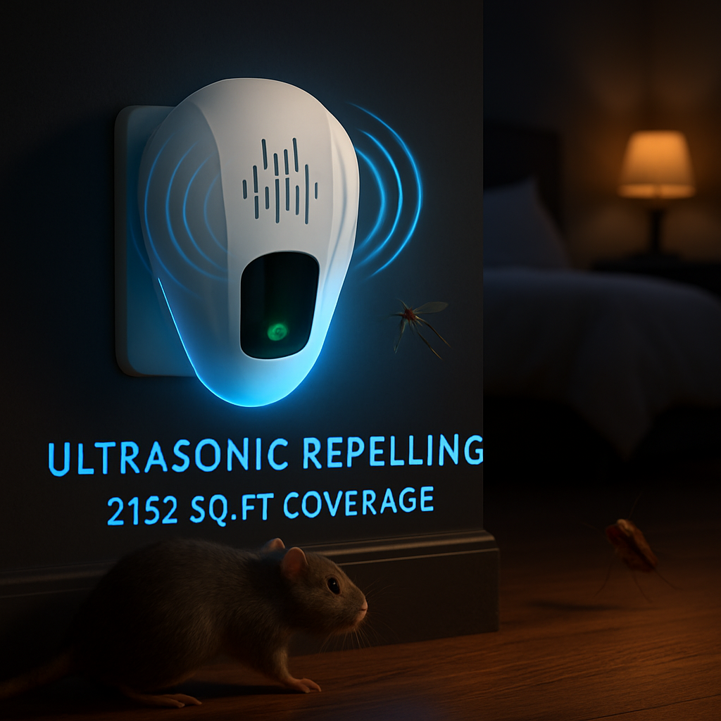2 Pack Pest Control Device for Mosquitoes Cockroaches Rats Plug In Ultrasonic Insect Repellent Indoor for Bedroom Garage Warehouse Office