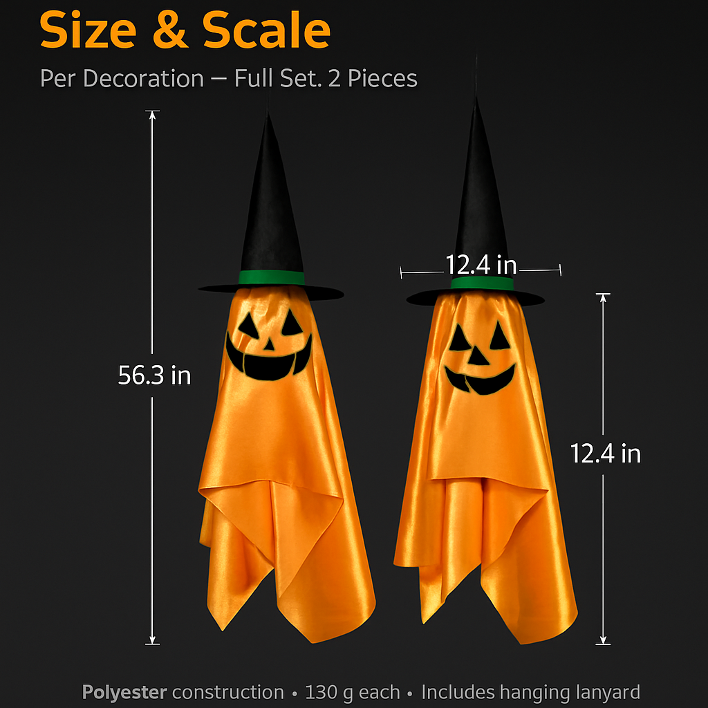 Hanging Ghosts with Wizard Hat - 2 Pack Halloween Decor