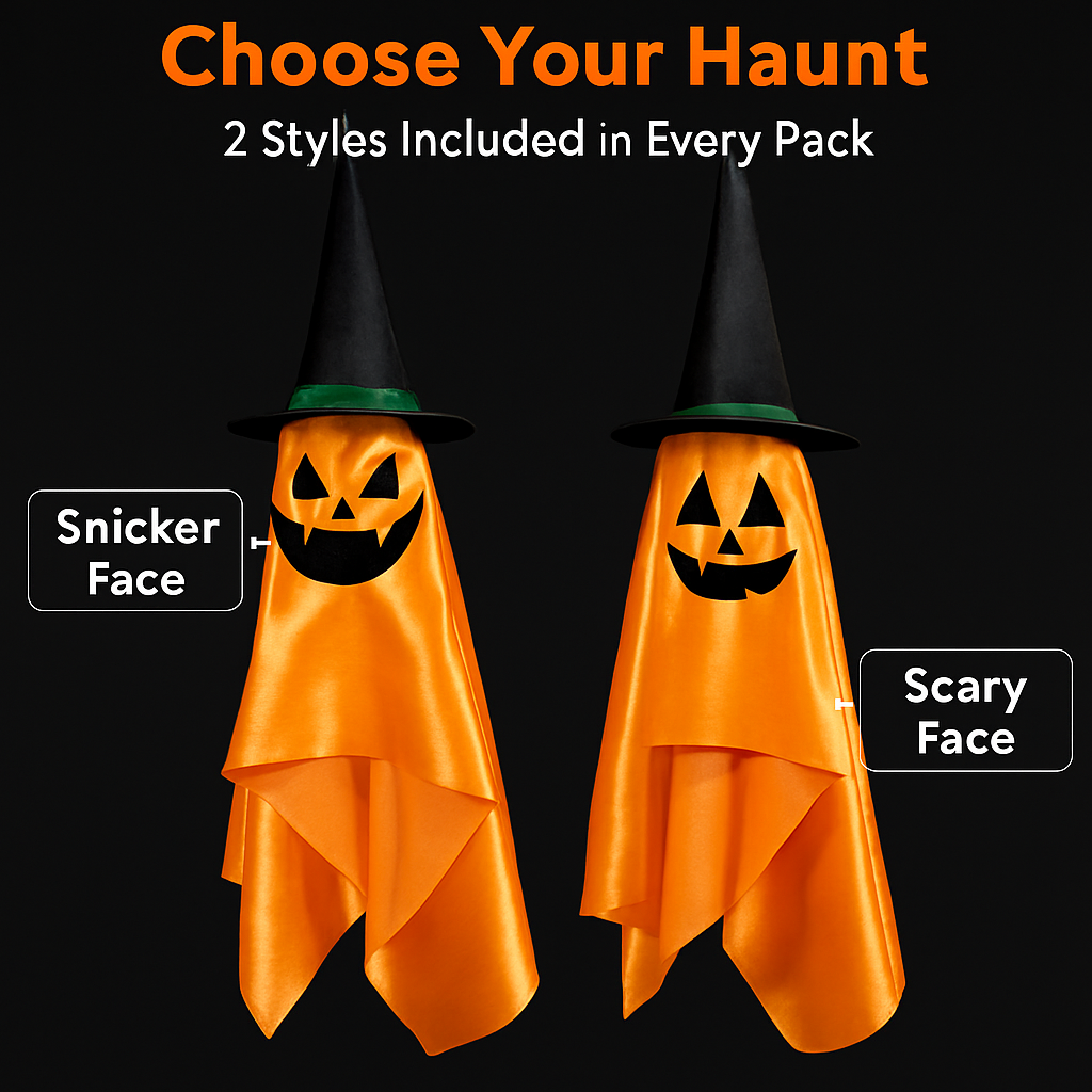 Hanging Ghosts with Wizard Hat - 2 Pack Halloween Decor