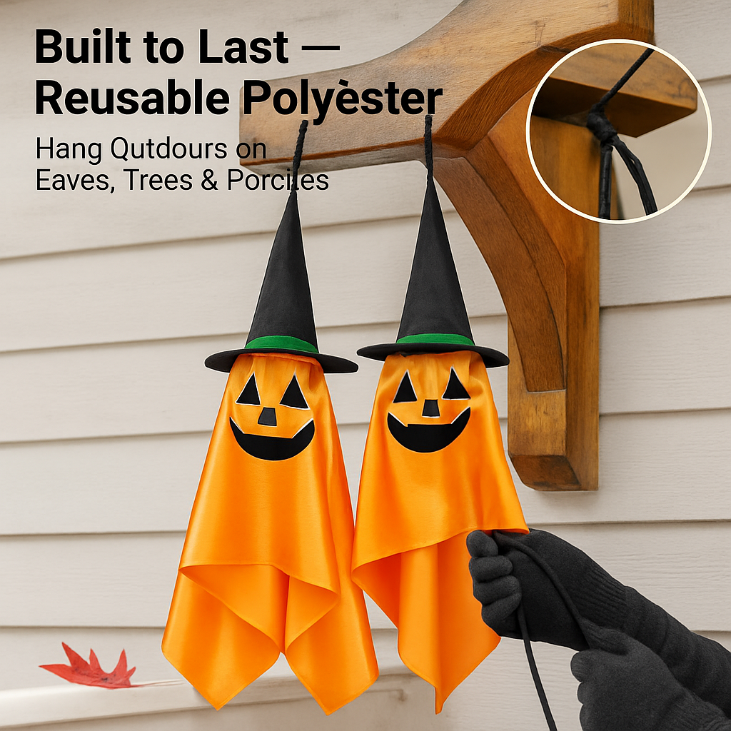 Hanging Ghosts with Wizard Hat - 2 Pack Halloween Decor