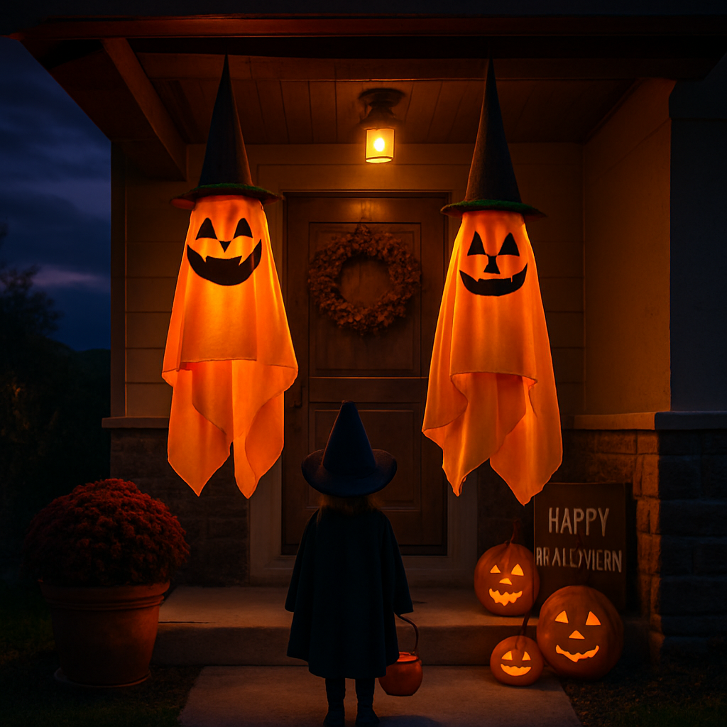 Hanging Ghosts with Wizard Hat - 2 Pack Halloween Decor