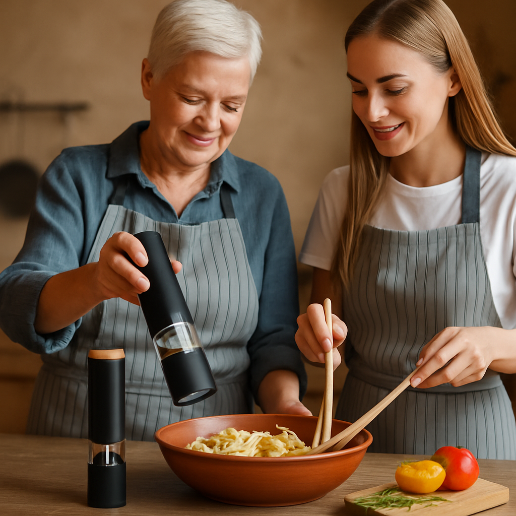 Electric Salt and Pepper Grinder Set with One-Hand Operation