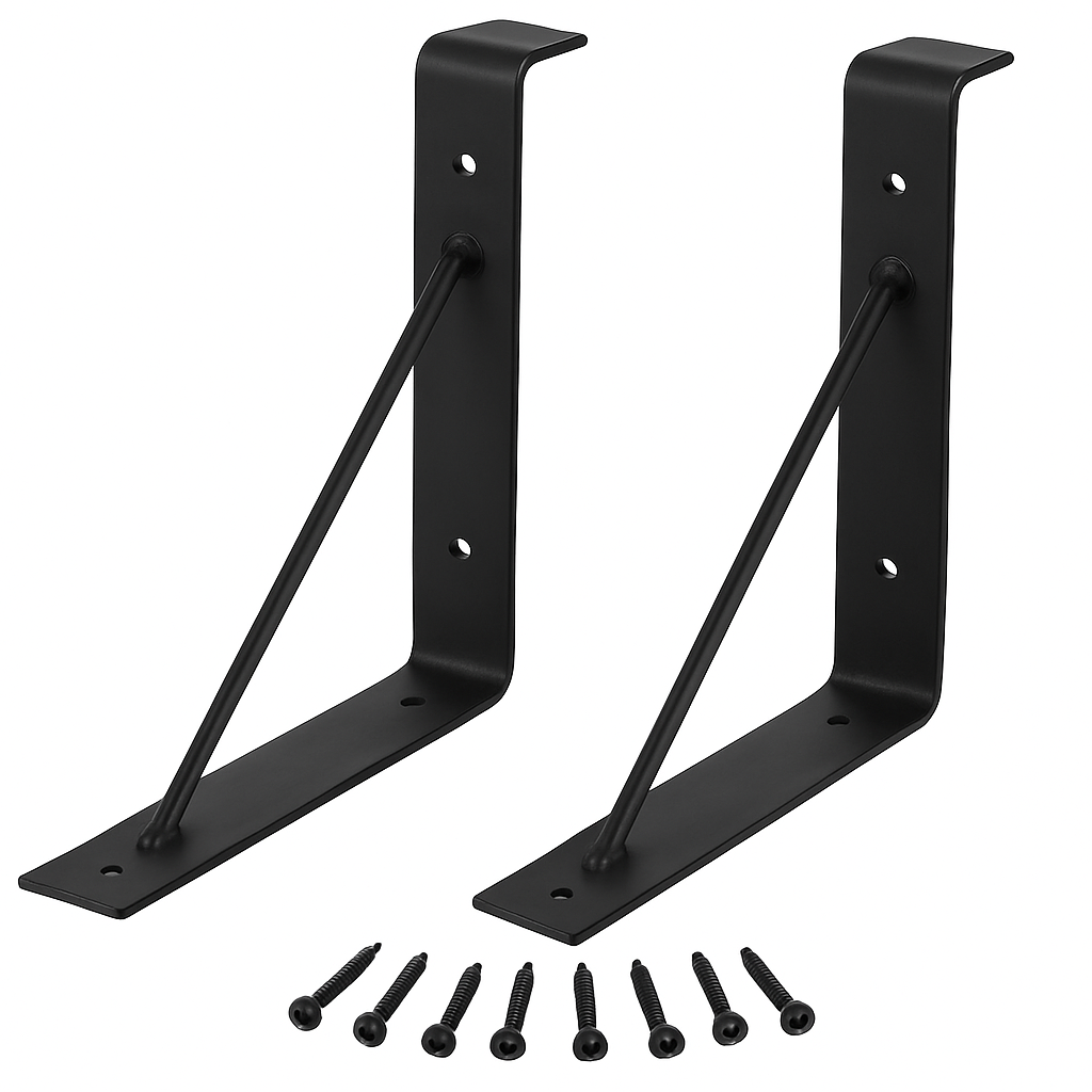 Wall Mounted Shelf Bracket Set - Strong Black Brackets