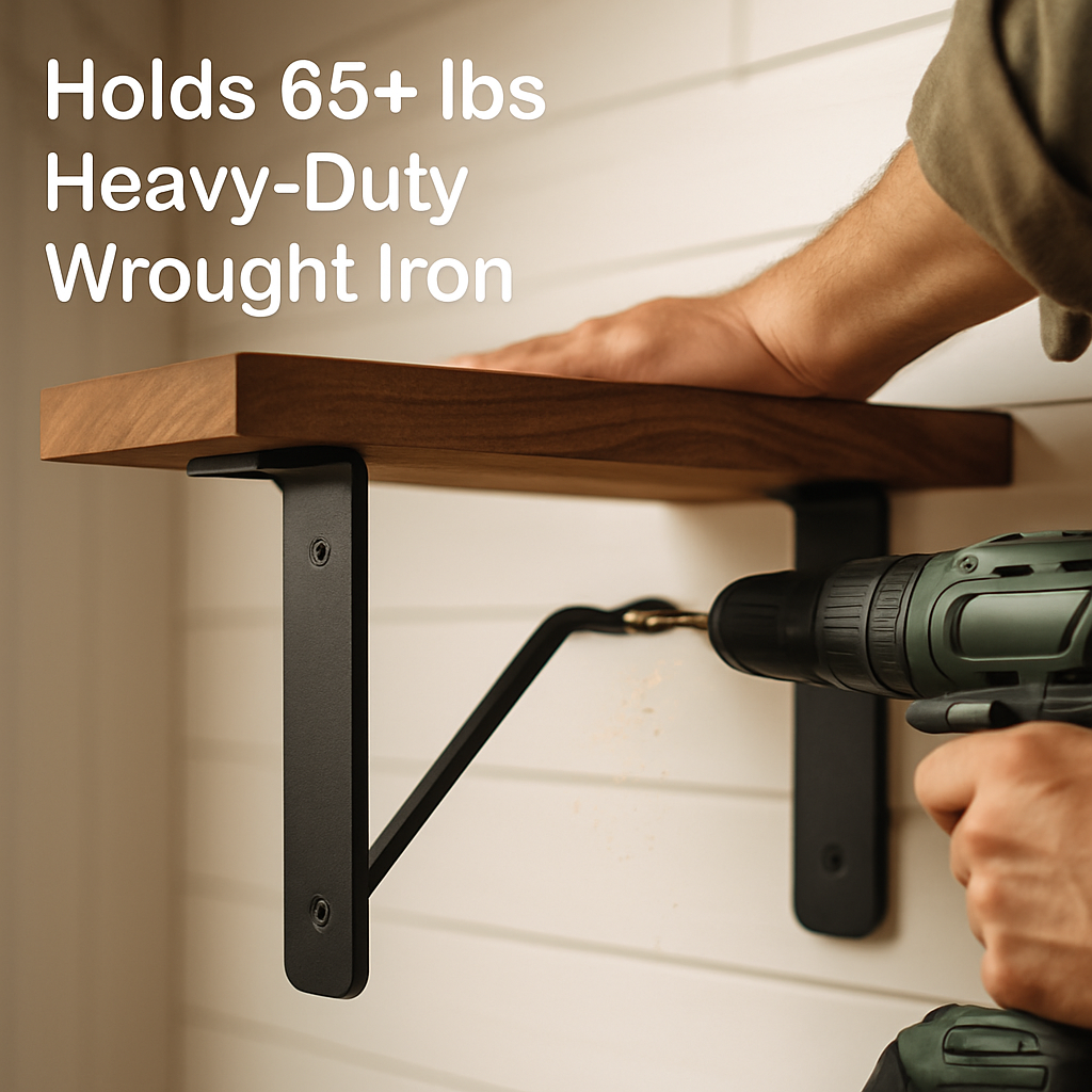 Wall Mounted Shelf Bracket Set - Strong Black Brackets