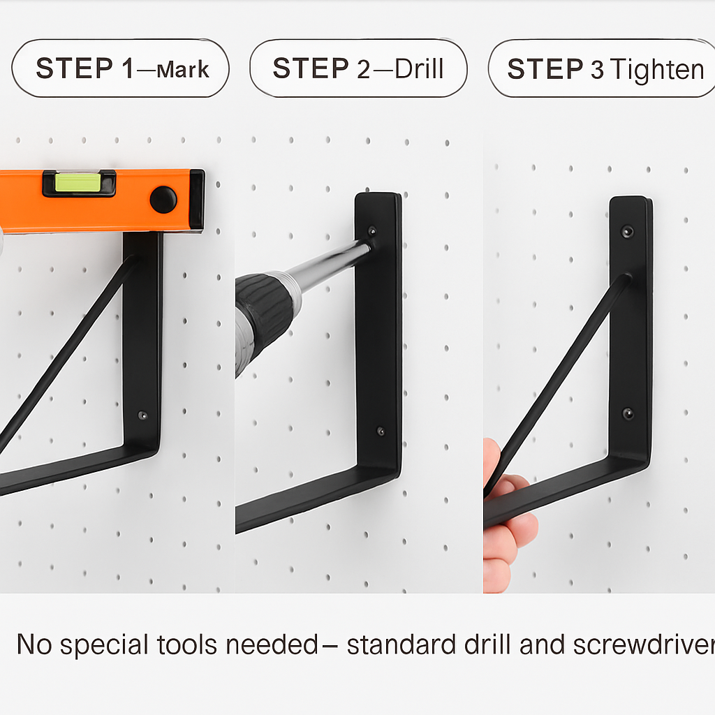 Wall Mounted Shelf Bracket Set - Strong Black Brackets
