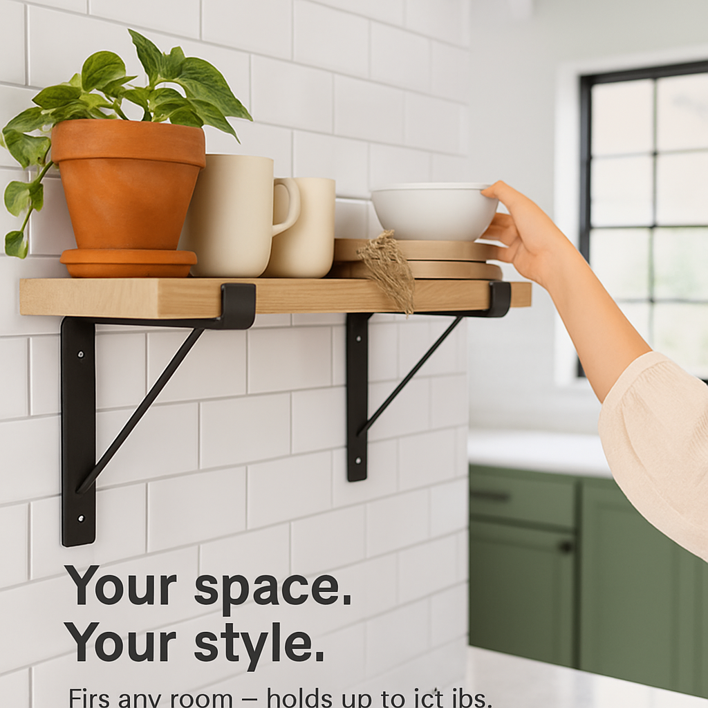 Wall Mounted Shelf Bracket Set - Strong Black Brackets