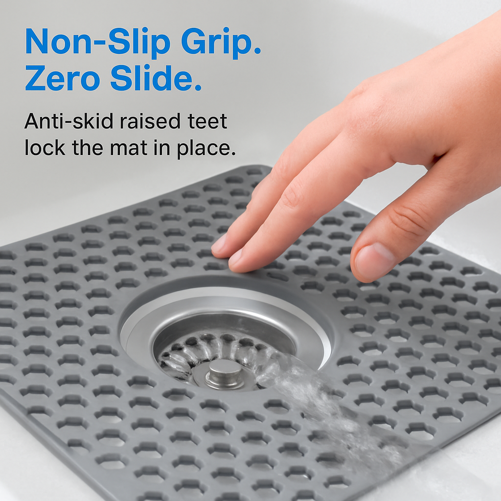Silicone Grid Sink Mat with Central Drain Hole