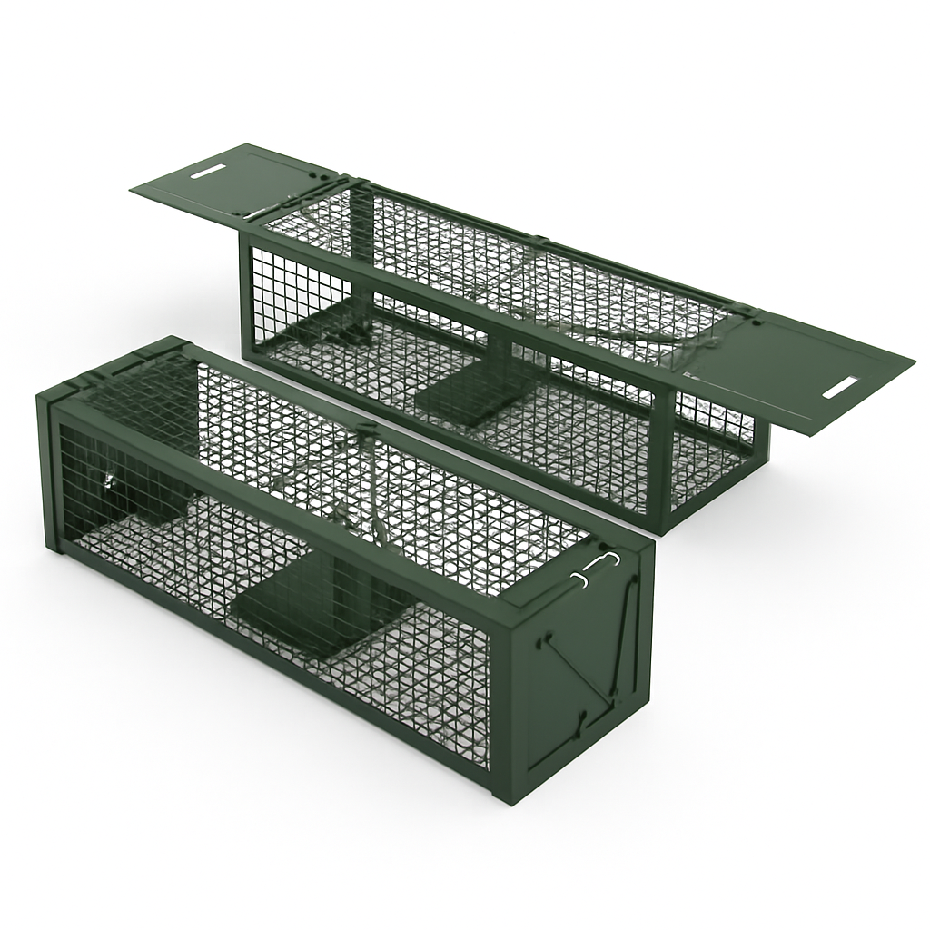 2Pack 15.35x4.72x3.94in 2-Door Humane Live Rat Trap Galvanized Iron Rodent Trap Cage Reusable for Home Garden Farm Warehouse