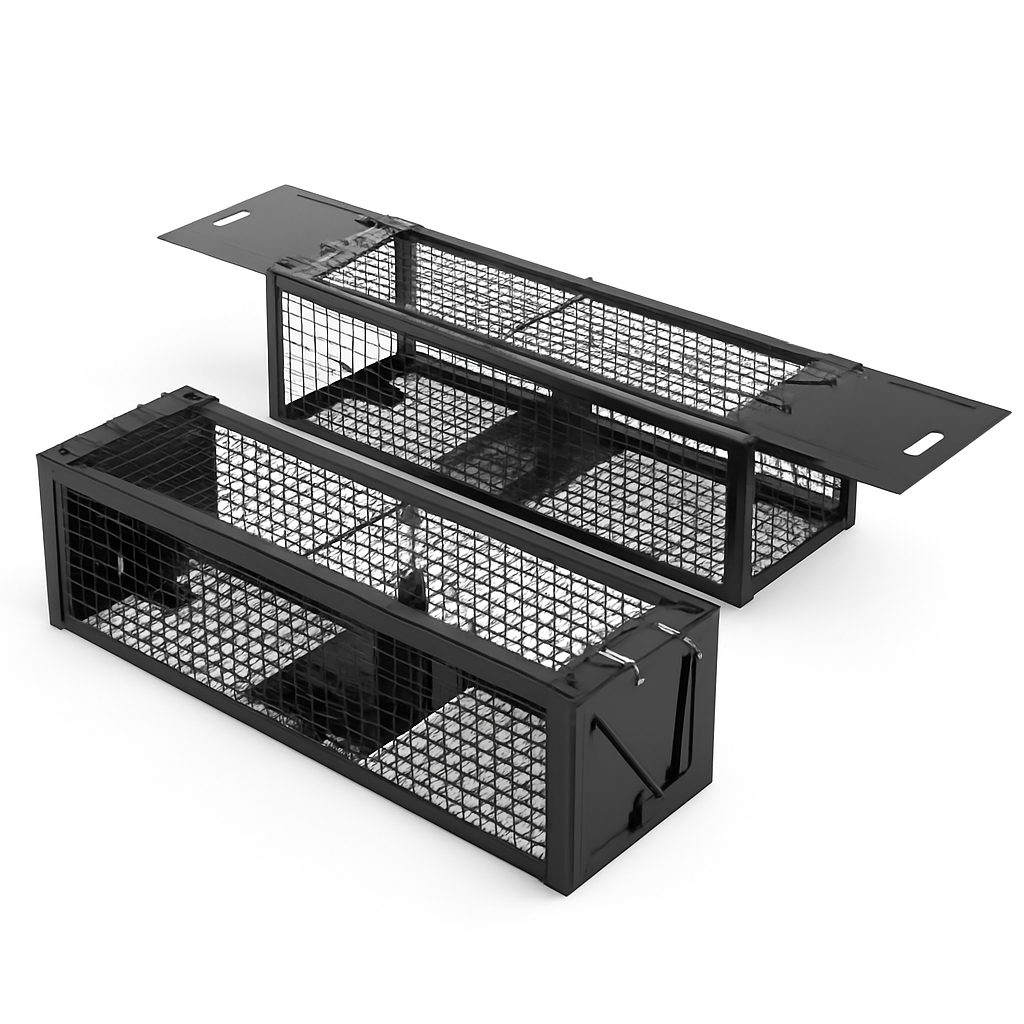2Pack 15.35x4.72x3.94in 2-Door Humane Live Rat Trap Galvanized Iron Rodent Trap Cage Reusable for Home Garden Farm Warehouse
