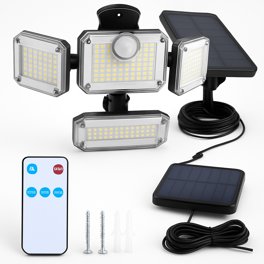Solar Powered Wall Light with Motion Sensor and 4 Heads
