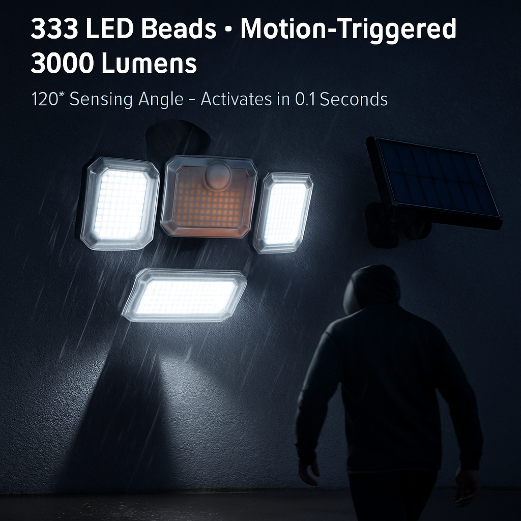 Solar Powered Wall Light with Motion Sensor and 4 Heads